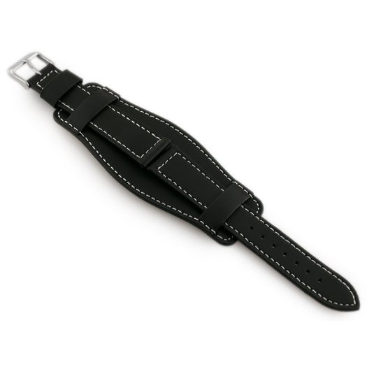 W85 leather watch strap - washer - black/white - 18mm 1