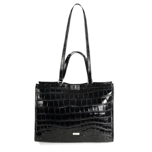 Elegant Leather Shopper Bag Solier FL63 Noirelle &ndash; Black 1