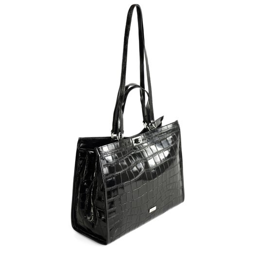 Elegant Leather Shopper Bag Solier FL63 Noirelle &ndash; Black 5