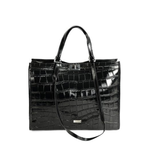 Elegant Leather Shopper Bag Solier FL63 Noirelle &ndash; Black