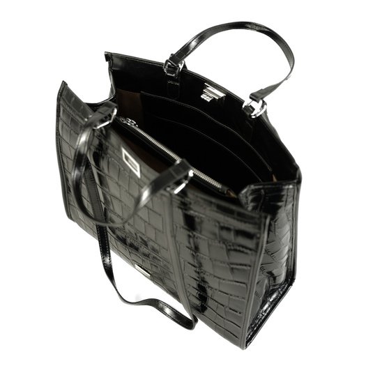 Elegant Leather Shopper Bag Solier FL63 Noirelle &ndash; Black 7
