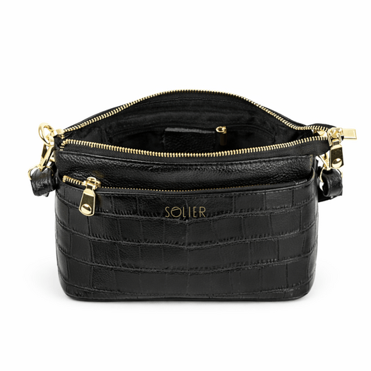 Small Leather Baguette Bag Solier FL60 Linette &ndash; Black 4