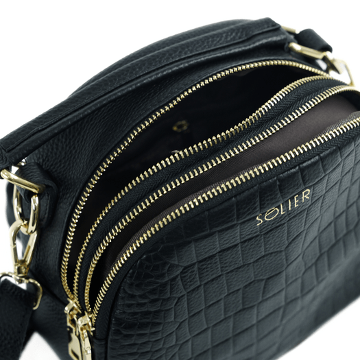 Women&rsquo;s Leather Crossbody Satchel Bag Solier FL58 Fira &ndash; Black 5