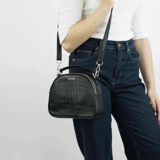 Women&rsquo;s Leather Crossbody Satchel Bag Solier FL58 Fira &ndash; Black 3