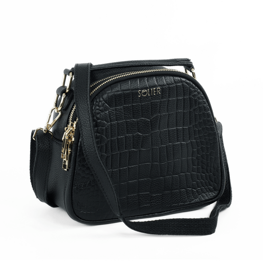 Women&rsquo;s Leather Crossbody Satchel Bag Solier FL58 Fira &ndash; Black 1