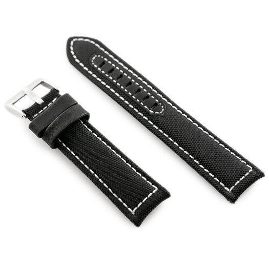 Pasek skórzany do zegarka W34 - PREMIUM - czarny/białe - 24mm