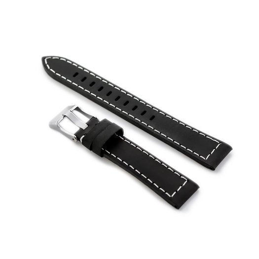 Pasek skórzany do zegarka W25 - czarny/białe - 22mm