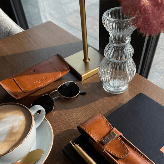 Personalized genuine leather spectacle case Solier SA37 camel 6