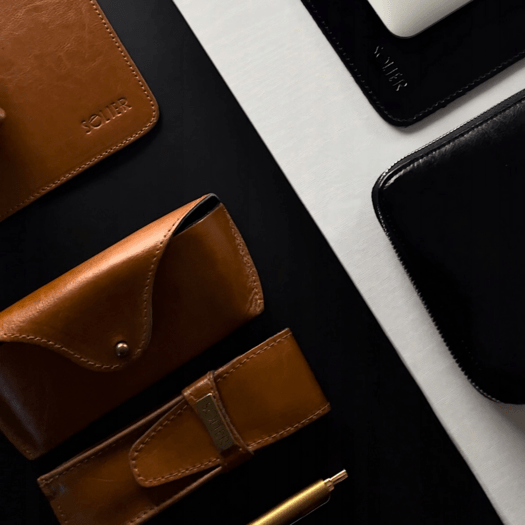 Personalized genuine leather spectacle case Solier SA37 camel 8