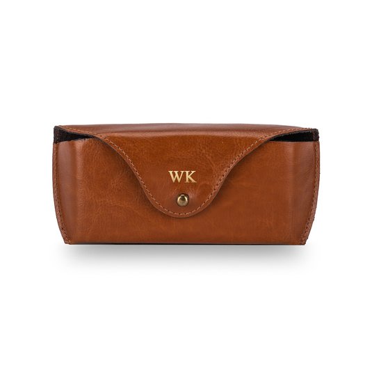 Personalized genuine leather spectacle case Solier SA37 camel