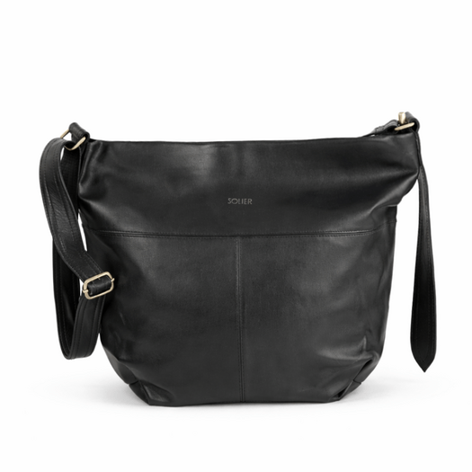 Leather Shopper Hobo Bag Solier FL46 Seline &ndash; Black 2