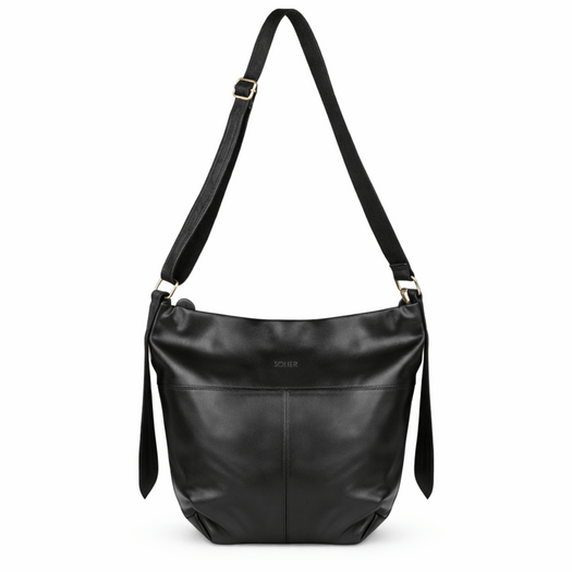 Leather Shopper Hobo Bag Solier FL46 Seline &ndash; Black