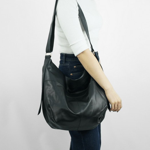 Leather Shopper Hobo Bag Solier FL46 Seline &ndash; Black 1