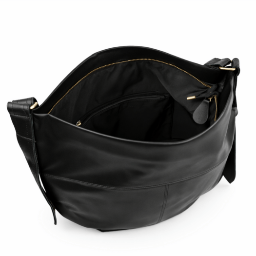 Leather Shopper Hobo Bag Solier FL46 Seline &ndash; Black 4