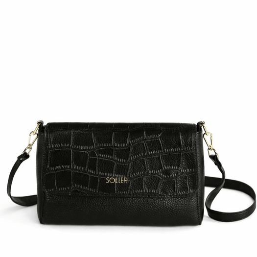 Leather Crossbody Bag with Double Strap Solier FL61 Livienne &ndash; Black