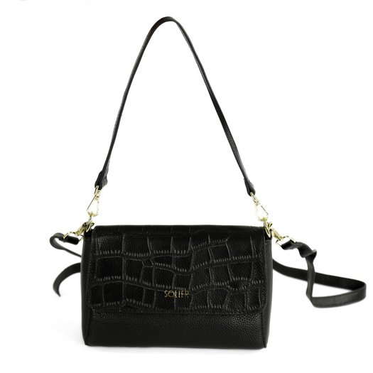 Leather Crossbody Bag with Double Strap Solier FL61 Livienne &ndash; Black 3