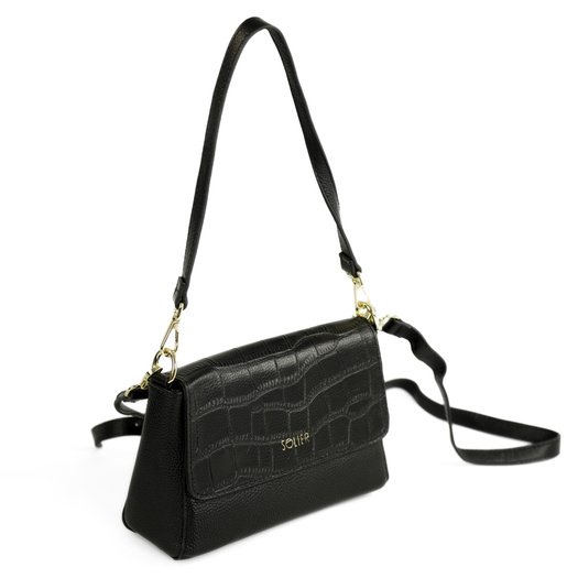 Leather Crossbody Bag with Double Strap Solier FL61 Livienne &ndash; Black 4