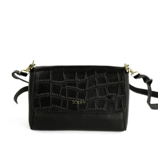 Leather Crossbody Bag with Double Strap Solier FL61 Livienne &ndash; Black 6