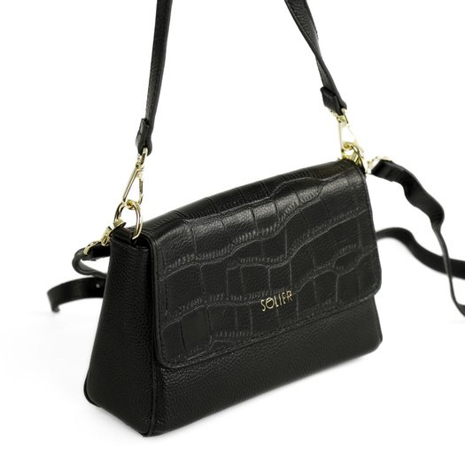 Leather Crossbody Bag with Double Strap Solier FL61 Livienne &ndash; Black 7
