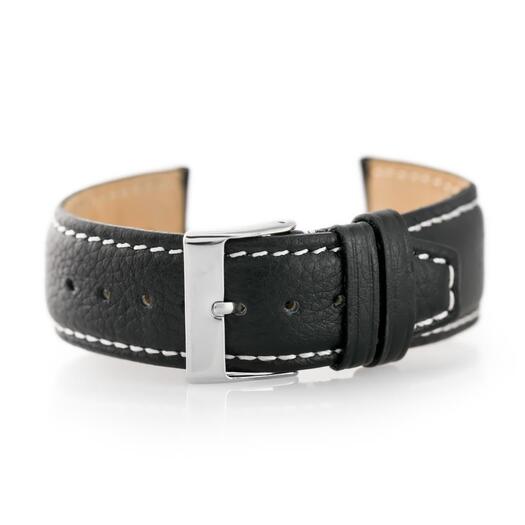 Pasek skórzany do zegarka W26 - PREMIUM - czarny/białe - 22mm