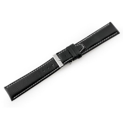 Pasek skórzany do zegarka W26 - PREMIUM - czarny/białe - 22mm