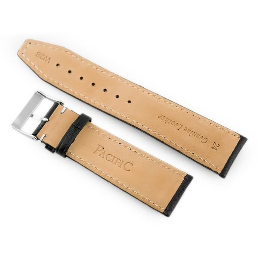 Pasek skórzany do zegarka W26 - PREMIUM - czarny/białe - 22mm