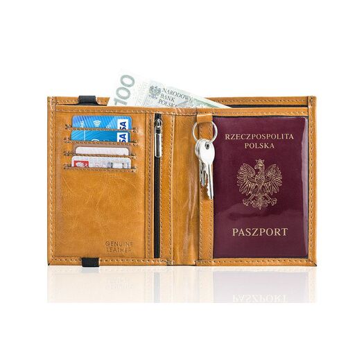 Piniginė - paso dėklas SOLIER SW07 - Šviesiai ruda