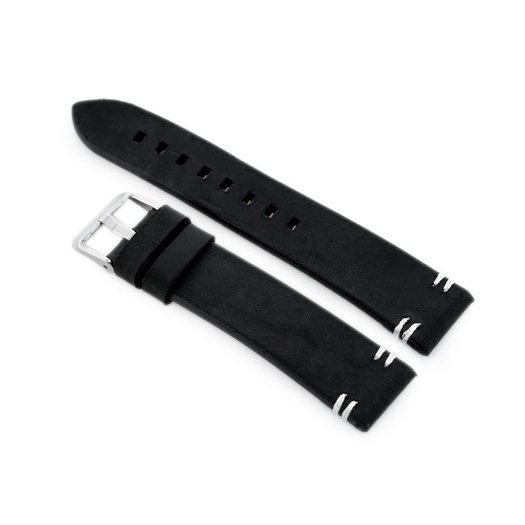Pasek skórzany do zegarka W110 - czarny/białe - 22mm