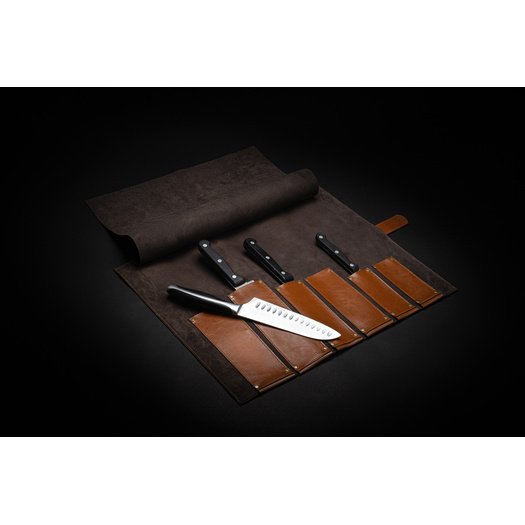 Personalised leather knife case Solier SA44 camel 2