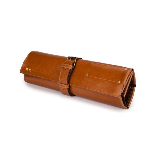 Personalised leather knife case Solier SA44 camel 4