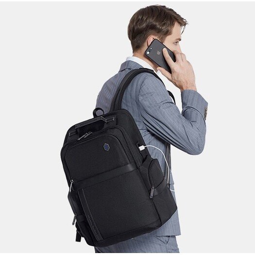 Arctic Hunter B00443 Smart Business Travel BackPack With Three Compartments And USB Charging Port - Black