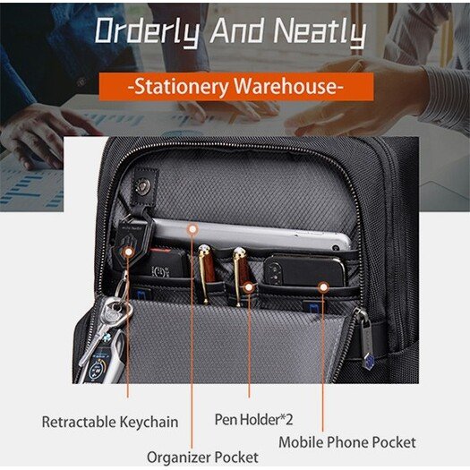 Arctic Hunter B00443 Smart Business Travel BackPack With Three Compartments And USB Charging Port - Black