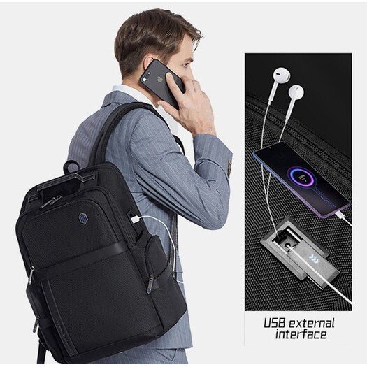 Arctic Hunter B00443 Smart Business Travel BackPack With Three Compartments And USB Charging Port - Black