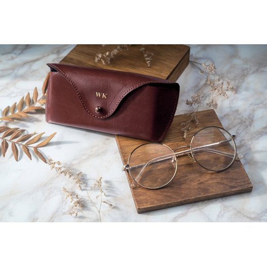 Personalized genuine leather spectacle case Solier SA37 maroon