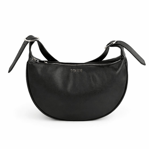 Small Leather Baguette Bag Solier FL47 Corin &ndash; Black