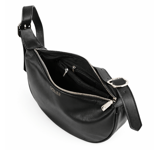 Small Leather Baguette Bag Solier FL47 Corin &ndash; Black 3