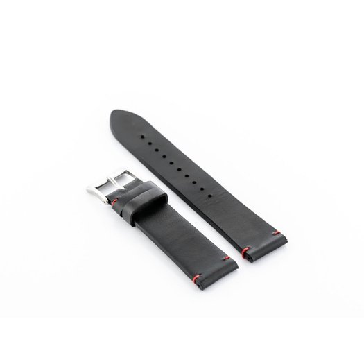 Pasek skórzany do zegarka W118 - czarny/czerwone - 22mm