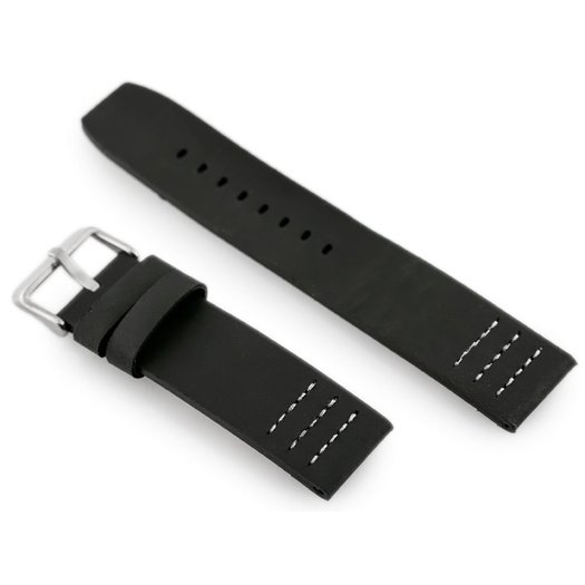Pasek skórzany do zegarka W39 - czarny/biały 24mm