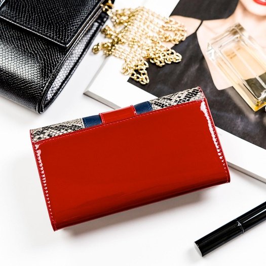 Black Genuine Leather Women's Wallet Peterson PTN ST-466 SNAKE