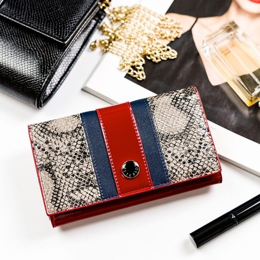 Black Genuine Leather Women's Wallet Peterson PTN ST-466 SNAKE