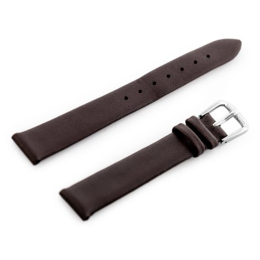 Pasek skórzany do zegarka W86 - ciemny brąz - 14mm