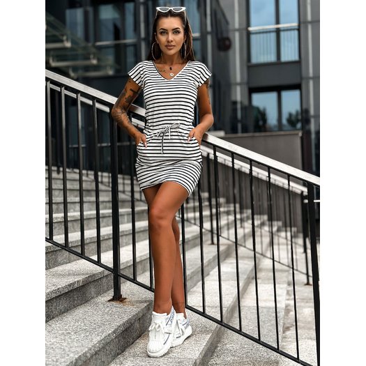 Suknelė-TW-SK-2019.02X-balta ir tamsiai mėlyna