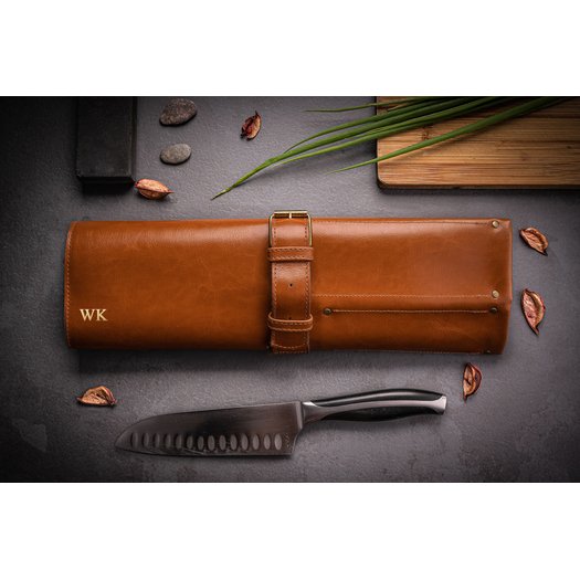 Personalised leather knife case Solier SA44 vintage brown 12