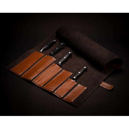 Personalised leather knife case Solier SA44 vintage brown 1