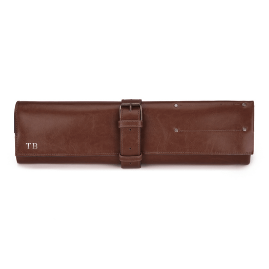 Personalised leather knife case Solier SA44 vintage brown