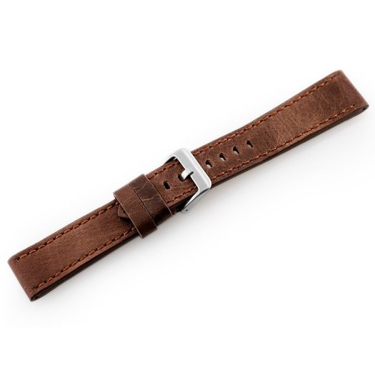 Pasek skórzany do zegarka W48 - PREMIUM - ciemnobrązowy II - 24mm