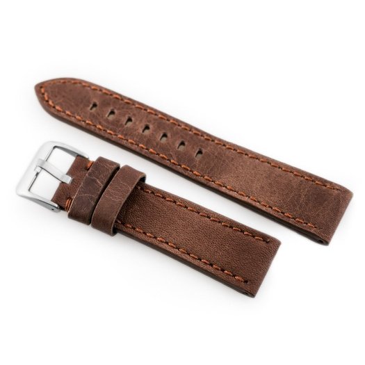 Pasek skórzany do zegarka W48 - PREMIUM - ciemnobrązowy II - 24mm