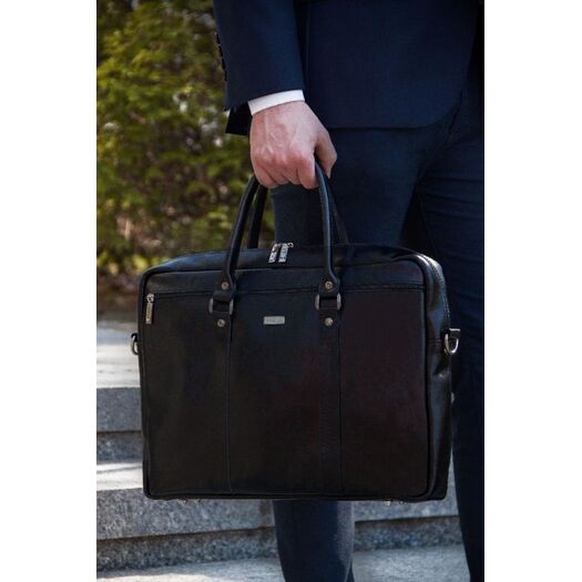 Black leather shoulder laptop bag SL03 KILBRIDGE 12