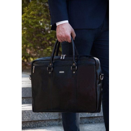 Black leather shoulder laptop bag SL03 KILBRIDGE 4