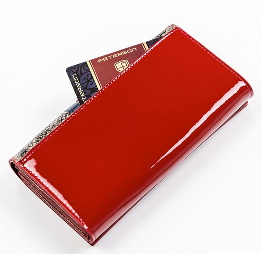 Red multicolour Genuine Leather Women's Wallet Peterson PTN ST-411 SNAKE